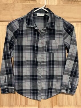 The Children's Place Grey and Navy Plaid Button-Down Shirt